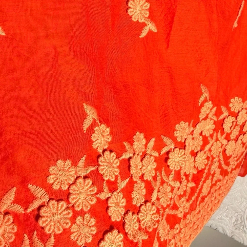 J.Crew Embroidered Floral Boho Top Orange Size S NWT